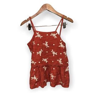 THML Peplum Top Tie Back Floral Polka Dots Tank Top Blouse Sz XS Boho Orange‎